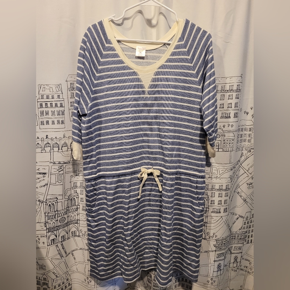 Women's NWOT Jasmin & Ginger Off White Blue Stripe Dress/Cover Up With PocketsXL